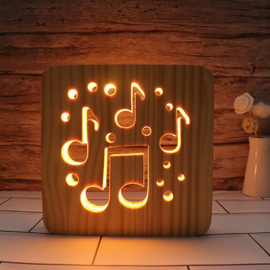 Solid Wood Hollow 3D Small Night Lamp Creative